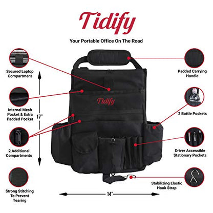 Car Front Seat Organizer [2025 UPDATED] with Dedicated Tablet and Laptop Storage Stabilizing Side Straps Soft Adjustable Shoulder Strap and Hardened Buckles Your Office Away from Office.
