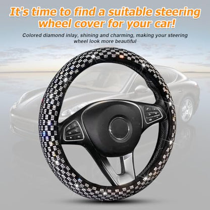 Bling Car Steering Wheel Cover, 14.96 Inch Crystal Glitter Rhinestones Vehicle Steering Wheel Protector, Diamond Automotive Interior Protective Guard Accessories, Universal Fit (White)