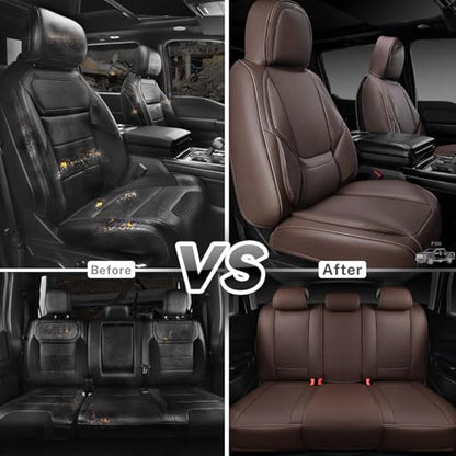 CAR PASS Nappa Leather Car Seat Covers 5 Seat, Luxury Lumbar Support Seat Cover Full Set, Waterproof Breathable Durable All Coverage Leatherette Seat Covers for SUVs,Pickups,Trucks,Vehicles (Brown) - color: Brown