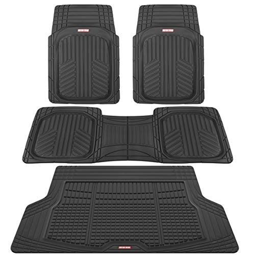 Motor Trend FlexTough Black Floor Mats for Cars & Cargo Mat Full Set - All Weather Front & Rear Rubber Automotive Floor Mats & Cargo Liner for SUV, Car, & Van - Interior Trunk Mat & Floors Cover