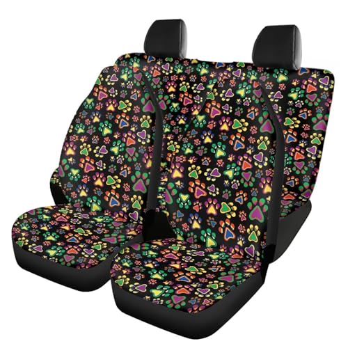 Howilath Hippie Style Dog Paw Print Universal Fit Car Seat Cover Set of 4 Front Back Seat Cushion Protectors Auto Accessories for Men Women - color: Hippie Style Dog Paw Print