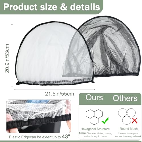 2 Pack Baby Mosquito Net for Infant Car Seats - Mosquito Net for Baby Car Seats, Stroller, Bassinet, Carrier - Breathable Elastic Netting Easy Fitting - Durable Long Lasting Shield (White + Black)