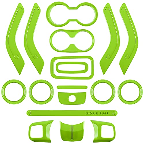 E-cowlboy 18 PCS Full Set Interior Decoration Trim Kit Steering Wheel Center Console Door Handle Air Conditioning Vent Cup Holder Gear Cover Trim for Jeep Wrangler JK JKU 2011-2018 4-Door (Green) - color: Green