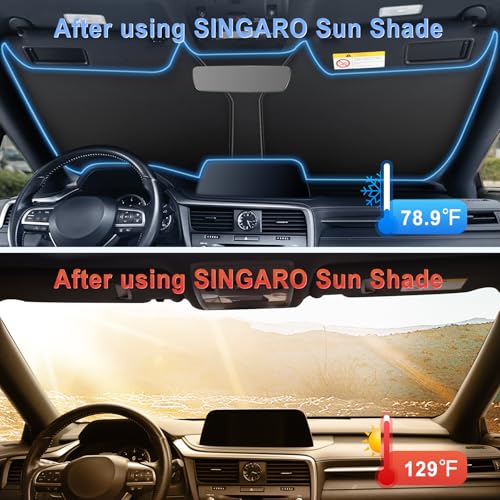 SINGARO 300T Universal Car Windshield Sun Shade, Foldable Reflective for Windshield & Window Shades with Overlapping Design, Car Interior Accessories (68.8" L x 35" W) - size: Pickup Truck