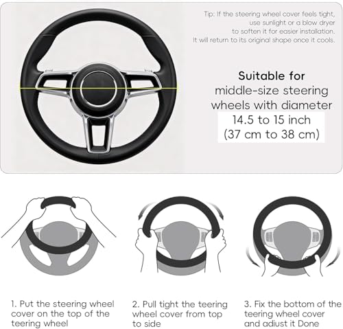 Wood Grain Steering Wheel Cover, Universal 14.5-15 inch Microfiber Leather Anti Slip Car Interior Accessories for Women Men, Black - color: Black