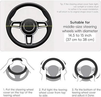 Leopard Steering Wheel Cover, Universal 15 inch Breathable Microfiber Leather Steering Wheel Protector, Anti Slip Car Interior Accessories, Black - color: Leopard Black