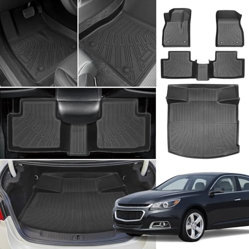 Floor Mats for Chevy Malibu 2013 2014 2015, Also for 2016 Chevrolet Malibu Limited, 8th gen Malibu Floor Mats for Malibu LS LT LTZ Eco, 1st & 2nd Row & Cargo Liner, TPE Anti-Slip Waterproof Duty - style: 5)2013-2015|Malibu|Floor&Cargo Mats