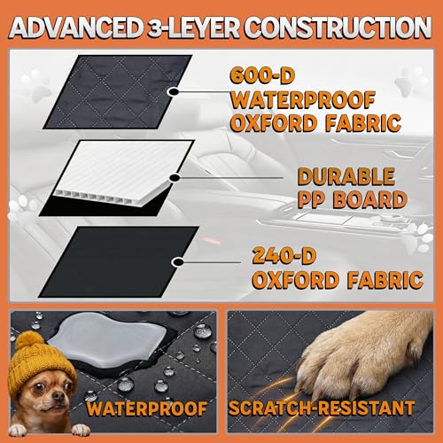 Back & Front Seat Extender for Dogs with Storage – Hard Bottom Dog Car Seat Cover, Waterproof Hammock Gap Filler for Cars, SUVs & Trucks, Scratch-Resistant Pet Seat Protector