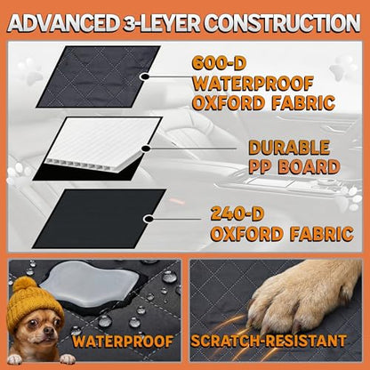 Back & Front Seat Extender for Dogs with Storage – Hard Bottom Dog Car Seat Cover, Waterproof Hammock Gap Filler for Cars, SUVs & Trucks, Scratch-Resistant Pet Seat Protector