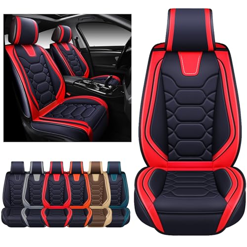 OASIS AUTO Car Seat Covers Front Seats, Waterproof Faux Leather Seat Covers for Cars Universal Fit for SUV, Truck, Sedan, Black Premium Car Seat Protector with Cushions