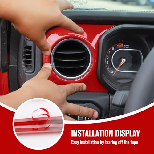 JeCar Dashboard Panel Trim Cover Center Console Decoration Kit Interior Accessories Compatible with Jeep Wrangler 2024 JL JLU & Gladiator JT Truck, Red