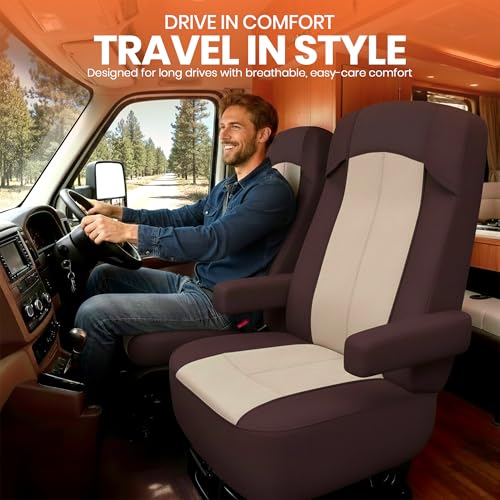 VALUN RV Seat Covers (Brown 2 Pack) – Captains Chair Seat Covers for RV Captain Chair & Motorhome Chairs, Universal Fit RV Chair Covers for Camper, Trailer, Van, Protects Against Dirt, Spills & Wear - style: BROWN (2PK RV COVER)
