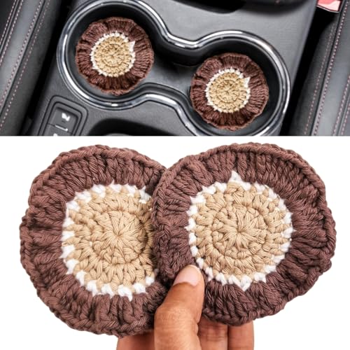 Cotton Crotchet Ruffled Flower Coaster Set (Warm Mocha) - color: Warm Mocha