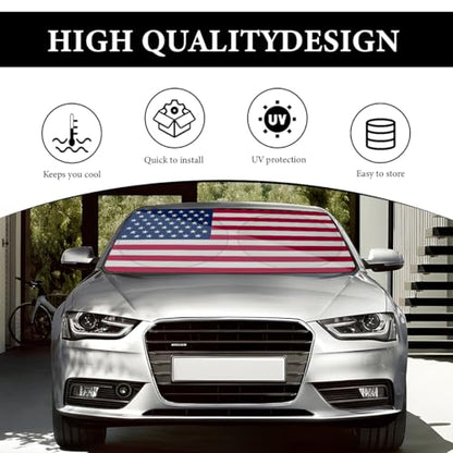 Car Windshield Sun Shade, 64" x 34" American Flag Car Windshield Cover Keep Your Vehicle Cool, Auto Front Window Sunshade Sun Heat and UV Rays Blocker Fits Most Cars (USA Original Flag)