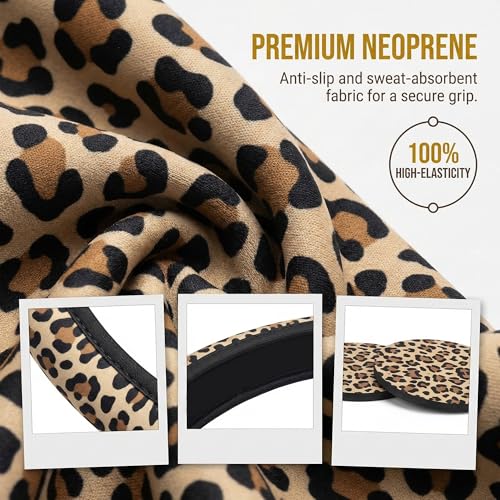Leopard Cheetah Print Steering Wheel Cover - Universal 14-15 Inch Anti-Slip Breathable with 2pc Animal Print Matching Coasters Set for Men Women - color: Leopard