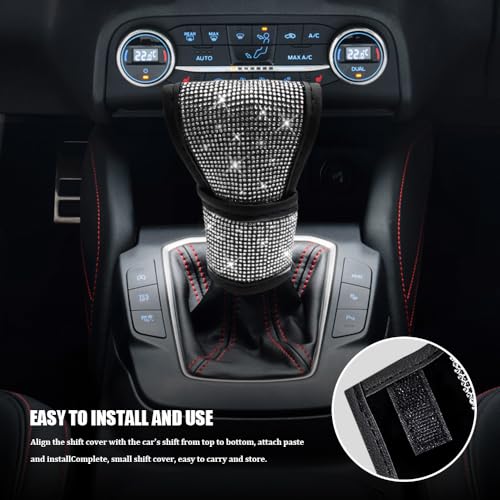 Bling Auto Gear Shift Knob Cover, Car Shifter Cover, Sparkly Crystal Rhinestones Gear Shift Knob Cover for Women Girls, PU Leather Shift Gear Cover with Bling Accessories Fit Cars (White) - color: White