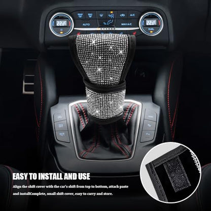 Bling Auto Gear Shift Knob Cover, Car Shifter Cover, Sparkly Crystal Rhinestones Gear Shift Knob Cover for Women Girls, PU Leather Shift Gear Cover with Bling Accessories Fit Cars (White) - color: White