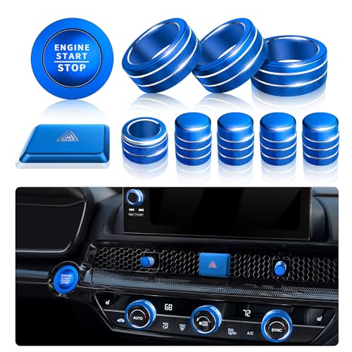 Polodunn for Honda Civic 2022-2026 Accessories, CRV 2023-2026 & Acura Ingetra 2023-2026 (Fit 9" Screen/ 1 Audio Knob), 11pcs Knob Cover Kit - Hazard Light, Push Start, Audio, AC & Air Vent (Blue) - color: Blue, size: 1 Audio Knob Screen