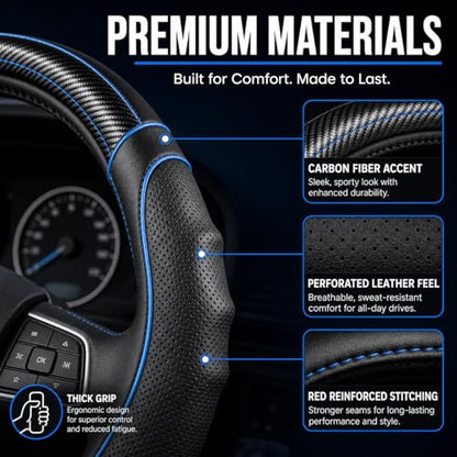 18 Inch Semi Truck Steering Wheel Cover for Freightliner Cascadia, Kenworth T680 T880, Peterbilt 579, Volvo VNL - Anti-Slip Carbon Fiber Grip - Carbon Blue - color: Black Blue