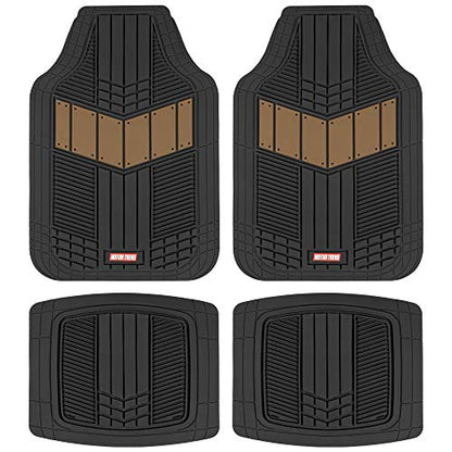 Motor Trend FlexTough Beige Floor Mats for Cars & Cargo Mat Full Set - All Weather Front & Rear Rubber Automotive Floor Mats & Cargo Liner for SUV, Car, & Van - Interior Trunk Mat & Floor Cover