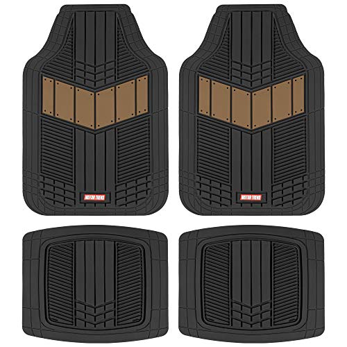 Motor Trend DualFlex™ Rubber Car Floor Mats All Weather Waterproof 4-Piece Sporty Two-Tone Design Car Mats Full Set - Universal Trim-to-Fit Floor Mats for Car, SUV, & Trucks - Car Carpet Protector - color: Beige