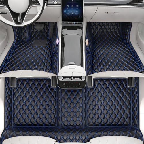 All-Weather car Floor mats, Anti-Slip Leather Floor mats Set, Suitable for 99% of Vehicle Models, Providing Comprehensive Protection for the car Carpet of Your Beloved car. (Black Blue) - color: Black blue