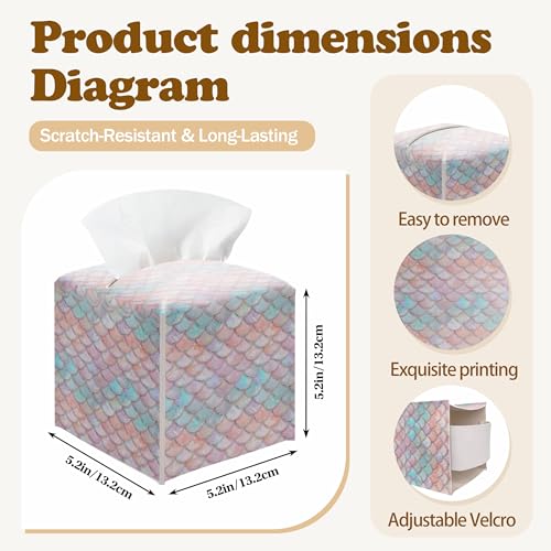 Pink Mermaid Scales Square Leather Tissue Box Cover – Magical Mermaid Themed Facial Paper Organizer, Perfect Kids Birthday Party Decor & Gift for Girls - color: Colorful02