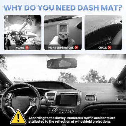 Sunsdrew Dashboard Cover Mat for 2012-2015 Honda Civic Dash Cover for Civic Suede Dash Cover Accessories Sun Shade Nonslip Mesh Protector No Glare - size: 16-21 Civic Dash Cover