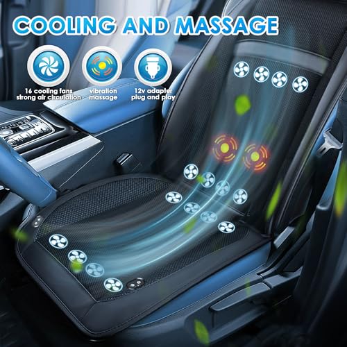 12V 16 Fans Cooling Car Seat Cover with Massaage, Ventilated Cooling Car Seat Cushion with & Auto Start/Stop, Summer Driver Seat Cooler Cooling Pad for Vehicle SUV, 1PCS