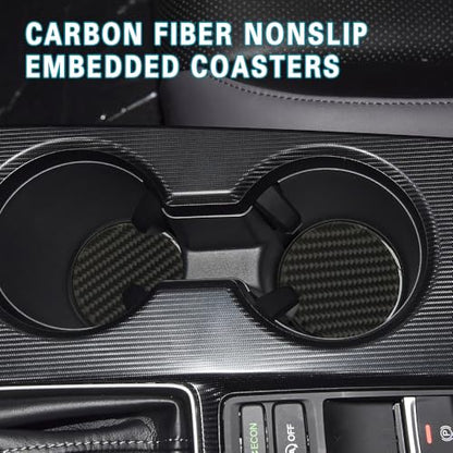 2PCS Car Cup Holder Coaster, Car Cup Insert Coaster, Carbon Fiber Non-Slip Vehicle Insert Bottle Pad, Auto Accessories 2.75 Inch Anti Slip Shockproof Embedded Drink Mat for Most Vehicles