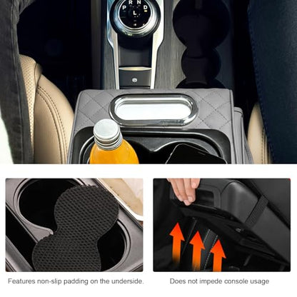 Car Center Console Armrest Pillow, Multifunctional Armrest Box Cover with Cup Phone Tissue Holder & Side Pockets, Waterproof Leather Middle Console Cushion for Most Vehicles (Gray, Embroidered) - color: Gray, size: Embroidered