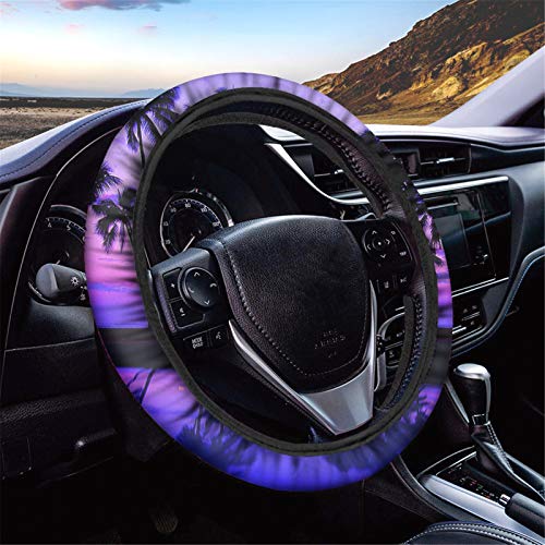 GLENLCWE Hawaiian Palm Tree Purple Sky Print Car Steering Wheel Cover Warm in Winter and Cool in Summer Universal Fit for Car Truck SUV - color: Palm Tree Purple Sky