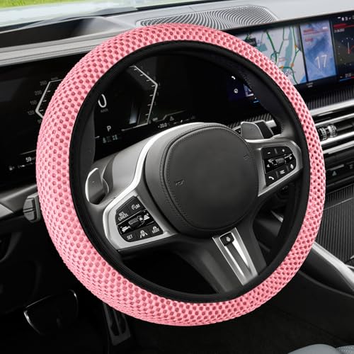 Elastic Stretch Steering Wheel Cover, Steering Wheel Cover, 15" Breathable Auto Steering Wheel Protector, Universal Car Accessories Comfortable Non-Slip Vehicle Steering Wheel Covers for Women Men - color: Pink