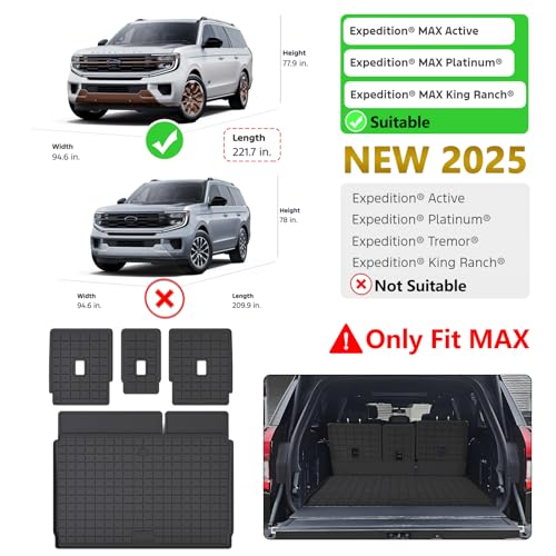 Trunk Mat for 2025 Ford Expedition MAX with Backrest Mat,TPE All Weather Protection Cargo Liner with Velcro Rear Seats Backrest for Expedition MAX Series