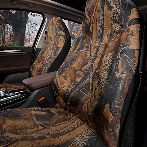 TOYOUN Camo Universal Front Car Seat Covers Waterproof Highback Bucket Seat Covers-Fit Most Cars, Trucks, SUVS, Vans 2 PCS Auto Fabric Seat Covers Camouflage Forest Pattern Car Seat Protector - color: brown