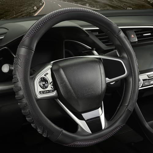 3D Steering Wheel Cover Great Grip with 3D Honeycomb Hole, Anti-Slip Sporty Design, Large 16 inch for F150 F250 F350 Model S X Ram 4Runner Tacoma Tundra Range Rover(Black with Purple) - color: Black with Purple, size: Round-Large[15.5''-16'']