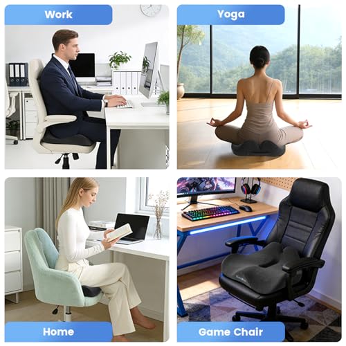 18x16 Inch Memory Foam Seat Cushion for Office, Car, Travel | Grey Chair Cushions with Removable Cover, Non-Slip Bottom and Carry Handle - color: Gray
