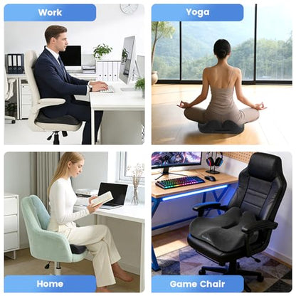 18x16 Inch Memory Foam Seat Cushion for Office, Car, Travel | Grey Chair Cushions with Removable Cover, Non-Slip Bottom and Carry Handle - color: Gray
