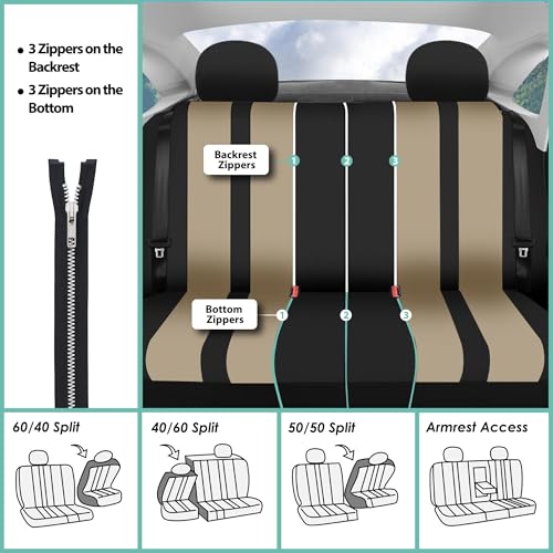 FH Group Striking Striped Car Seat Covers - Universal Fit, Washable Seat Covers for Cars, SUVs, Vans, Sedans, Beige, Rear Set - color: Beige, size: Rear Set