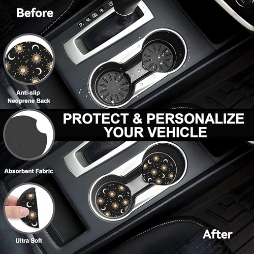 Sun Moon Steering Wheel Cover for Women Girly,Stars and Clouds 15 Inch Non-Slip Breathable Neoprene Steering Wheel Cover Fit Auto,SUVs,Includes 2 PCS Cup Coasters - color: Sun Moon