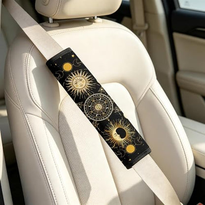 2 Pcs Seat Belt Cover for Women Men, Sun and Moon Car Seat Strap Pads for Kids, Bohemian Soft Car Seats Belt Cushion Pads for Girls and Boys Children Adults - color: Sun and Moon