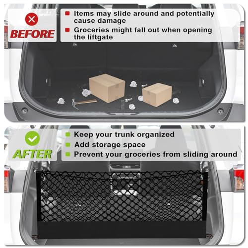 Truck Bed Cargo Net Trunk Netting Compatible with Toyota RAV4 2019-2024 2025 Accessories, Pickup Cargo Organizer SUV Sedan Storage Net w/Heavy Duty Carabiners - style: 19-24 RAV4