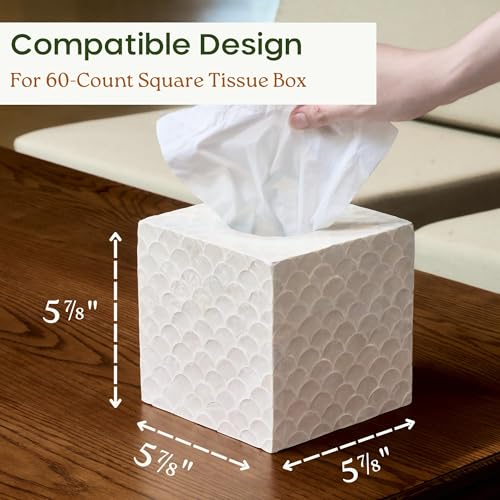 CHI AN HOME 5.5” Capiz Tissue Box Cover, Square Decorative Tissue Holder with Bottom Slider, Handmade Bathroom Accessories, Elegant White Cube for Vanity, Bedroom, Office & Coastal Décor (Natural) - size: Square