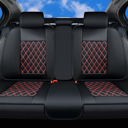 Huidasource Rear Seat Cover, Nappa Leather Back Seat Cover Velcro Adjustable, Compatible with Armrests, Seat Belts, Child Safety Seats, Fit for Most Cars SUVs Trucks (Back Row/Black&Red) - color: 01R# Black & Red01, size: Back Seat Cover