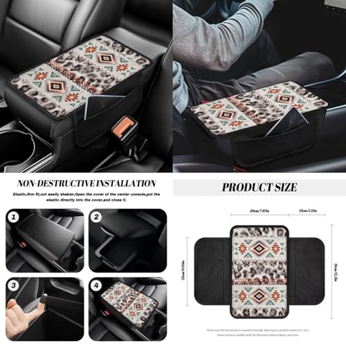 Wanyint 14 Pack Car Accessories, Universal Auto Seat Protector Steering Wheel Seatbelt Strap Pad Trash Can Armrest Pad Cup Holders Rearview Mirror Handbrake Cover Set, Aztec Navajo Leopard Print - color: Aztec Navajo Leopard Print