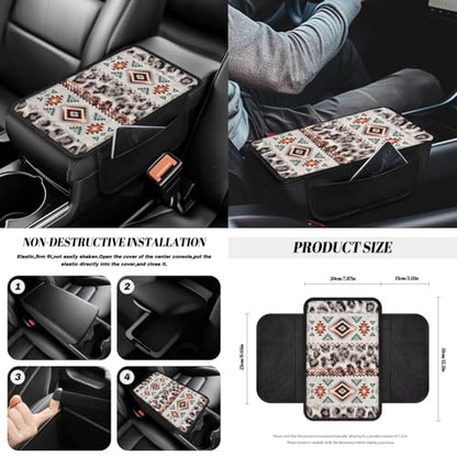 Wanyint 14 Pack Car Accessories, Universal Auto Seat Protector Steering Wheel Seatbelt Strap Pad Trash Can Armrest Pad Cup Holders Rearview Mirror Handbrake Cover Set, Aztec Navajo Leopard Print - color: Aztec Navajo Leopard Print