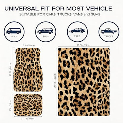 Automotive Floor Mats 5 Pcs, Universal Car Floor Mats, Leopard Print Cargo Liner, Car Accessory for SUVs/Sedan/Wagons, Durable Protective Mat, Trunk Liner for Families/Travel Enthusiasts - style: Bundle 7