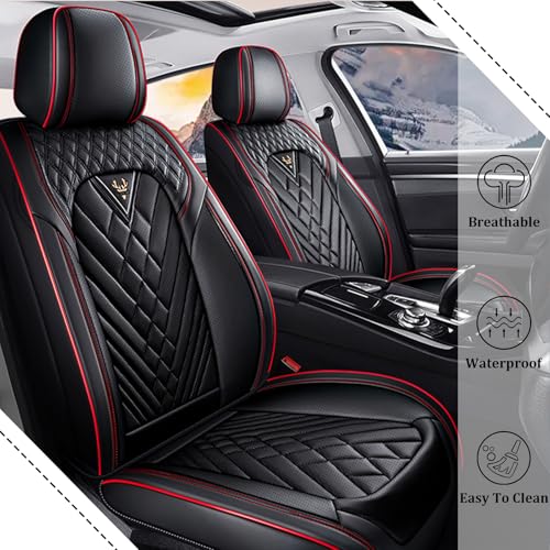Car Seat Covers Front Seats for Honda Pilot 2003-2026, Waterproof Nappa Leather Car Seat Cover, Full Coverage Car Seat Covers Sets(2 Seats/Black Red) - color: Black Red 2 Seats, size: Honda Pilot 2003-2026