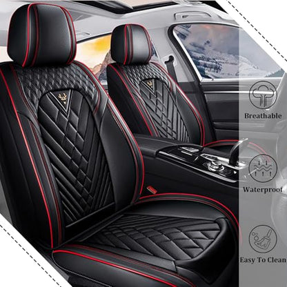 Car Seat Covers Front Seats for Honda Pilot 2003-2026, Waterproof Nappa Leather Car Seat Cover, Full Coverage Car Seat Covers Sets(2 Seats/Black Red) - color: Black Red 2 Seats, size: Honda Pilot 2003-2026