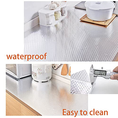 Snkxu Kitchen Wallpaper Oil Proof Sticker Backsplash Aluminum foil Oil self-Adhesive Paper Silver Cabinet Liner Waterproof and Heat Resistant Peel and Stick backsplash, 15.7X394 Inches - size: 15.7"W x 394"L